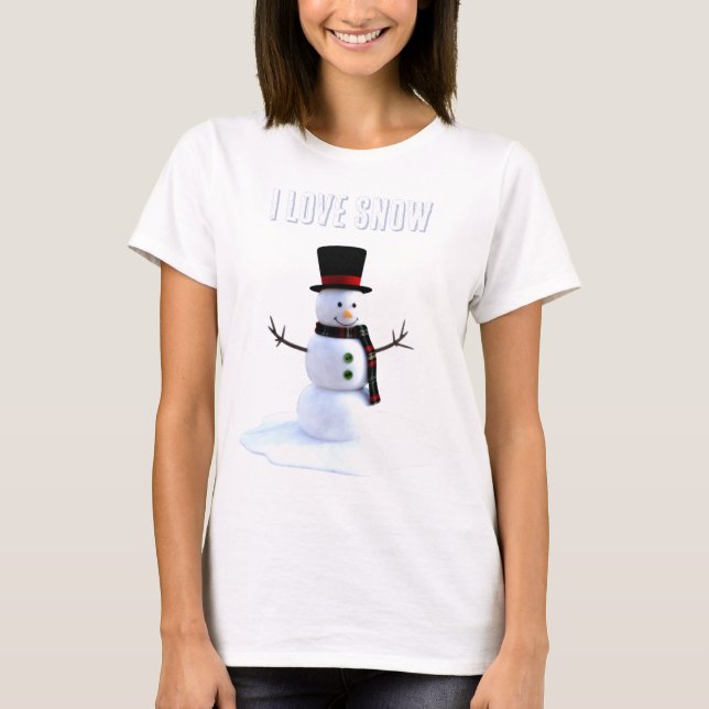 Camiseta Snowman with hat and scarf. I Love Snow (Anverso)