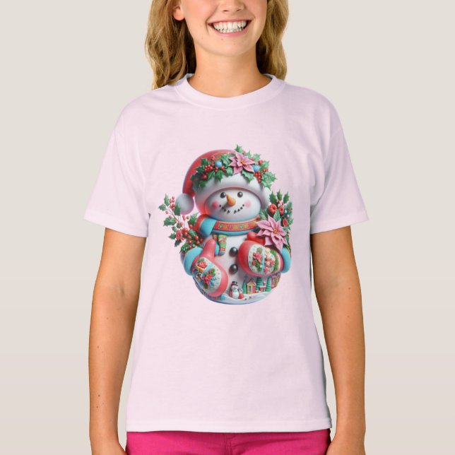Camiseta  Snowman with Poinsettias, Christmas, Author Natas (Anverso)