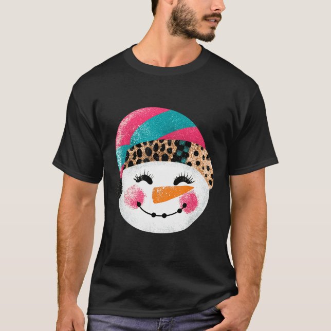Camiseta Snowman With Santa Hat And Leopard Pattern  (Anverso)