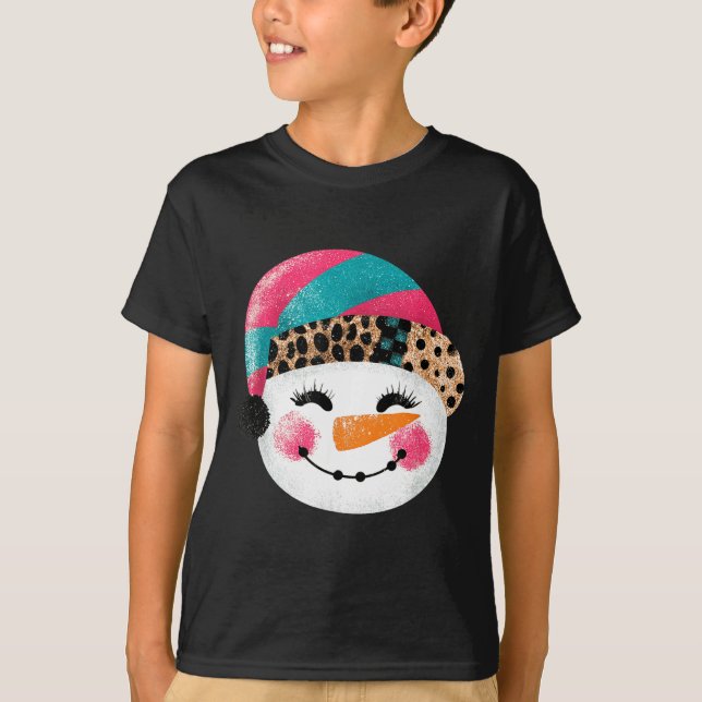 Camiseta Snowman With Santa Hat And Leopard Pattern  (Anverso)