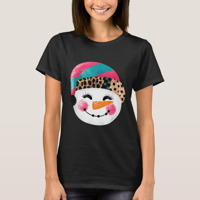 Camiseta Snowman With Santa Hat And Leopard Pattern  (Anverso)