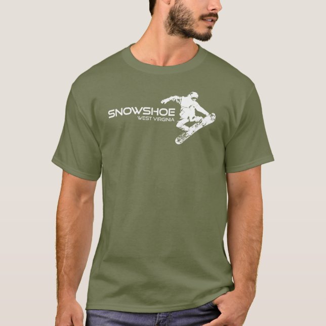 Camiseta Snowshoe Mountain West Virginia Snowboarder (Anverso)
