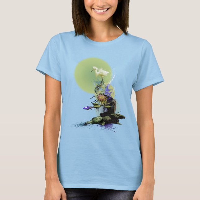 CAMISETA SNOWY EGRET KOI FISH POND SERENITY (Anverso)