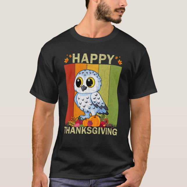 Camiseta Snowy Owl  Retro Graphic Family Matching Thanksgiv (Anverso)