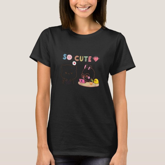 Camiseta So cute and   kitty and rabbit in love (Anverso)