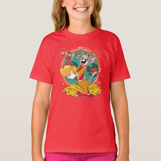 Camiseta Sobre rojo de Tom y Jerry New Years (Anverso)