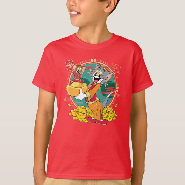 Camiseta Sobre rojo de Tom y Jerry New Years (Anverso)