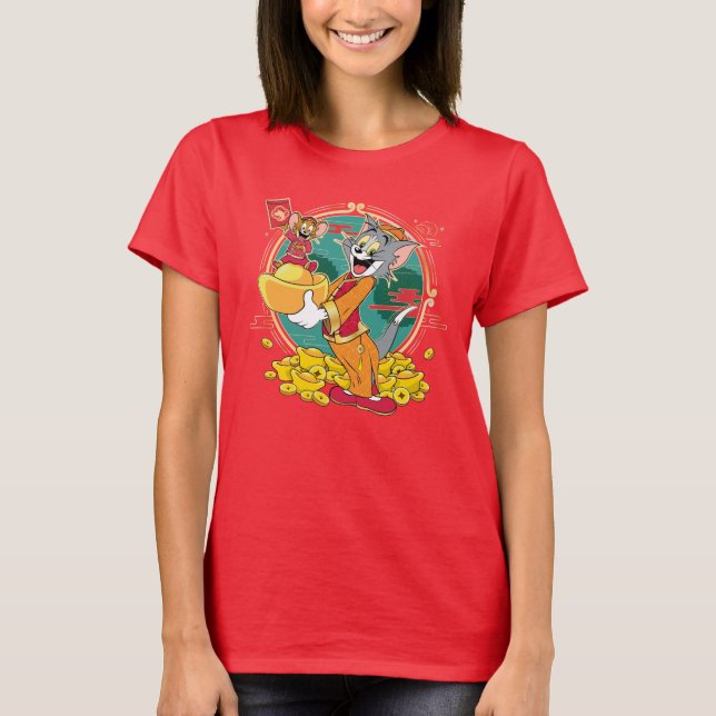 Camiseta Sobre rojo de Tom y Jerry New Years (Anverso)