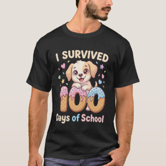 Camiseta Sobreviví 100 Días de Escuela Perro Divertido Punn
