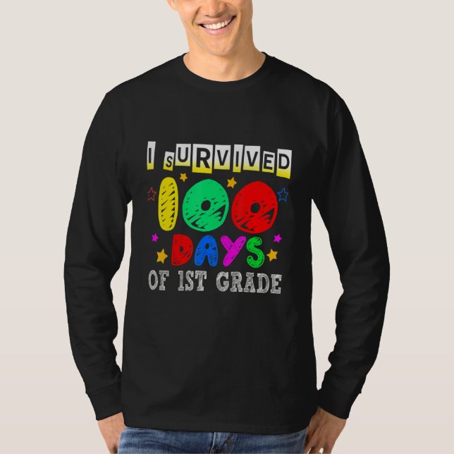 Camiseta Sobreviví 100 Días De Primer Grado Feliz 100 Días  (Anverso)