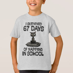 Camiseta Sobreviví 67 Días De Dormir, Meme Divertido De Gat