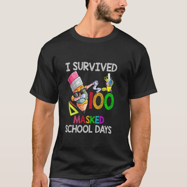 Camiseta Sobreviví a 100 días escolares enmascarados frente (Anverso)