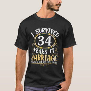 Camiseta Sobreviví A 34 Años De Boda Matrimonial Todo Lo Qu