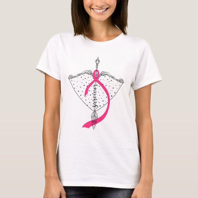 Camiseta Sobreviviente Bow Arrow Warrior Hope Pink Ribbon B (Anverso)
