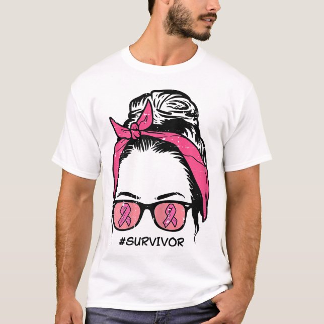 Camiseta Sobreviviente de Cinta Rosa Bun Concienciación sob (Anverso)