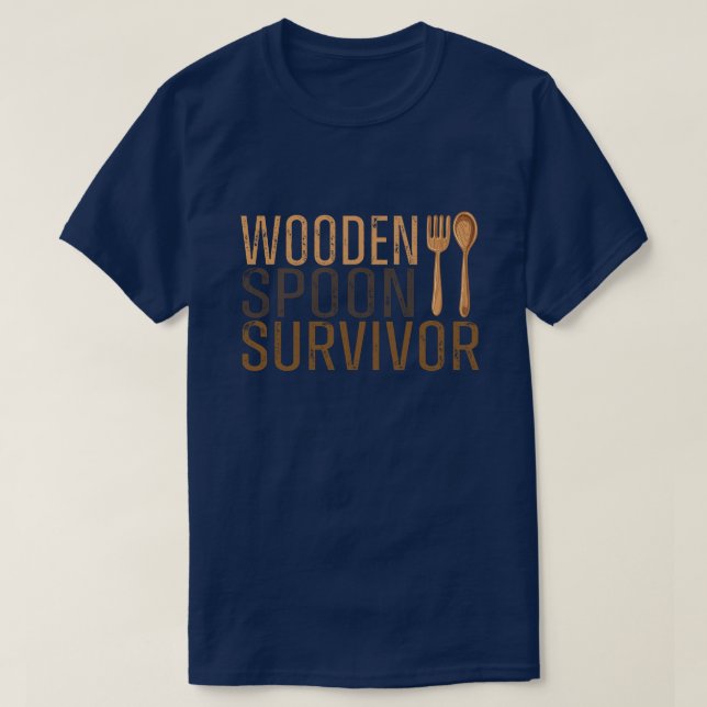 Camiseta Sobreviviente de Cuchara de Madera Graciosa Humor  (Diseño del anverso)