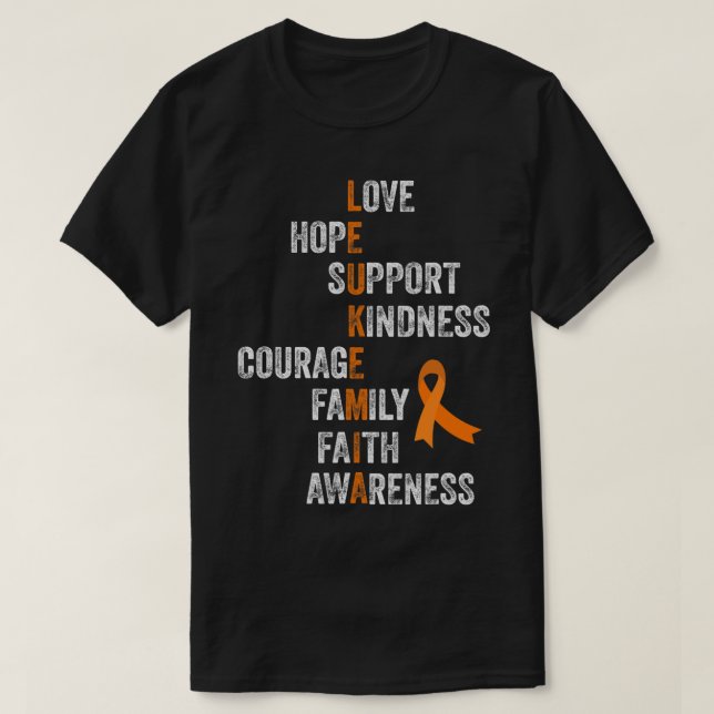 Camiseta Sobreviviente de leucemia Naranja Cinta Rótulo Ret (Diseño del anverso)