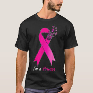 Camiseta Sobreviviente de mariposa rosada de cinta o cáncer