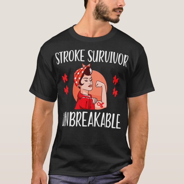 Camiseta Sobreviviente de Stroke Inquebrantable Cinta Roja  (Anverso)