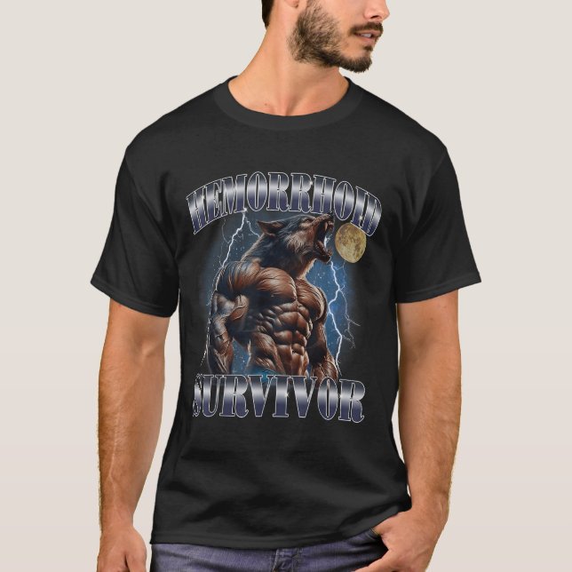 Camiseta Sobreviviente hemorroide Gracioso Meme Wolf Embarr (Anverso)