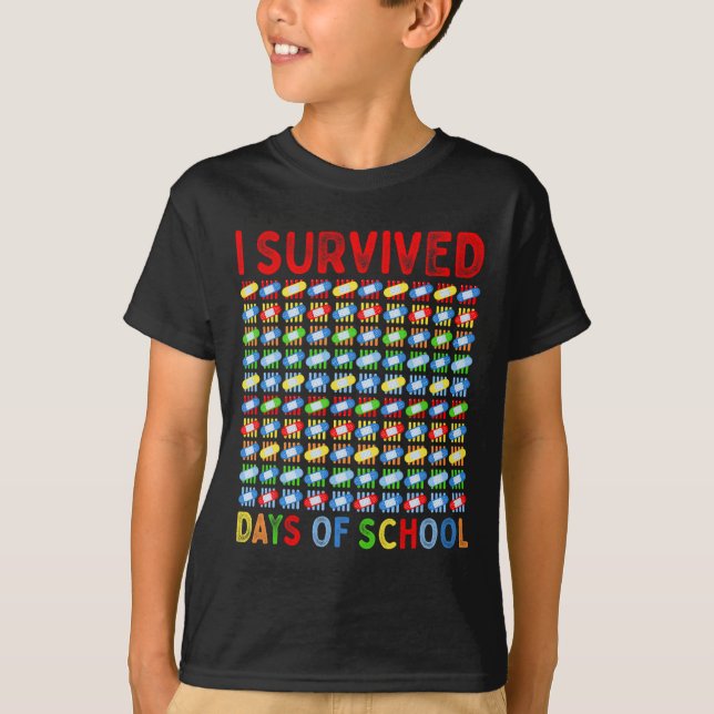 Camiseta Sobrevivió A 100 Días De Escolaridad De Niños Maes (Anverso)