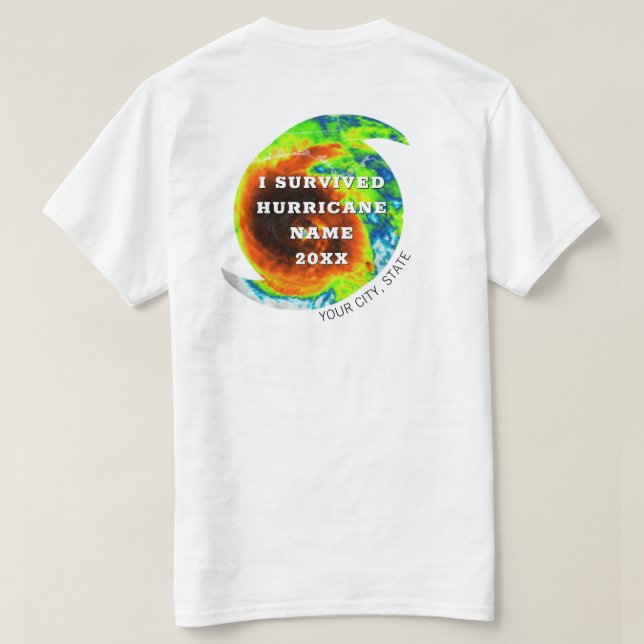 Camiseta SOBREVIVIR A T-Shi, PERSONALIZADO POR EL HURRICANO (Reverso del diseño)