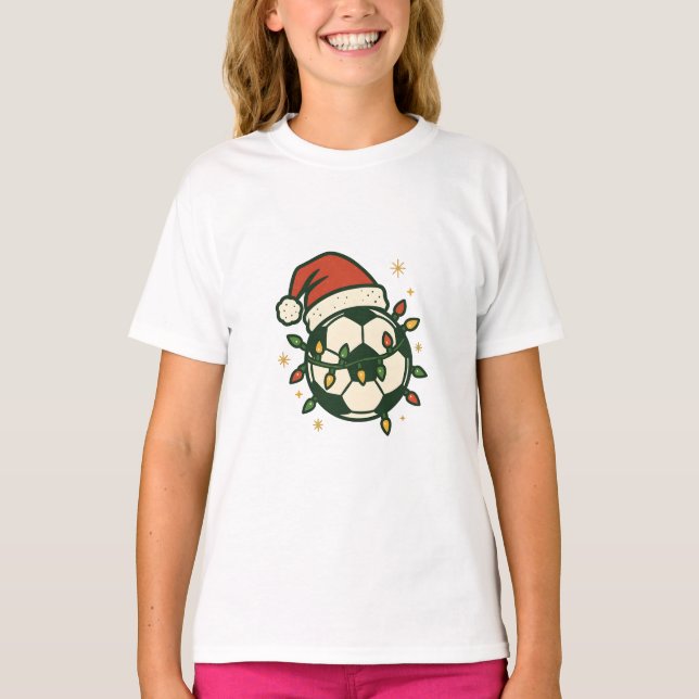 Camiseta Soccer Ball Christmas Lights Santa Hat Funny  (Anverso)