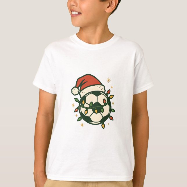Camiseta Soccer Ball Christmas Lights Santa Hat Funny  (Anverso)