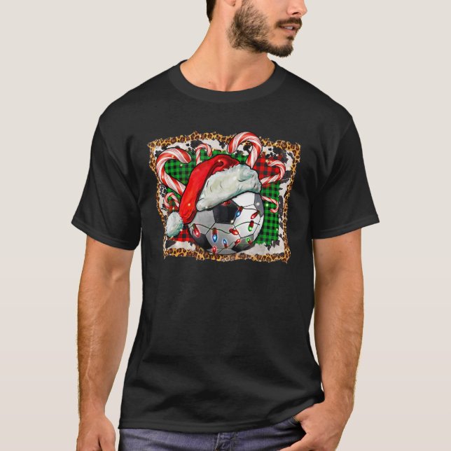 Camiseta Soccer Ball Christmas With Hat And Candy Cane Spor (Anverso)