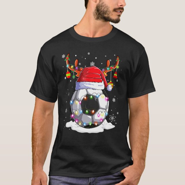 Camiseta Soccer Ball Santa Hat Reindeer Christmas Lights Bo (Anverso)
