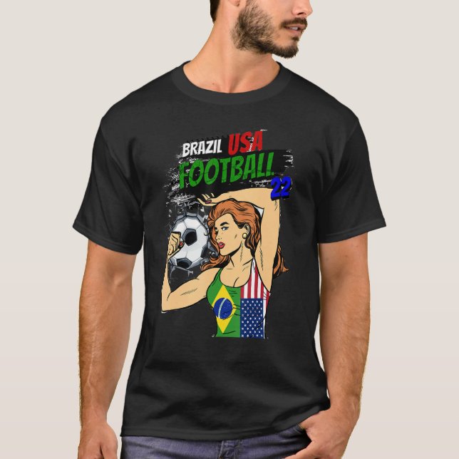 Camiseta Soccer ball women Brazil US flag T-Shirt (Anverso)