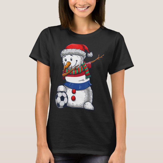 Camiseta Soccer Boy Dabbing Snowman Christmas Netherlands F (Anverso)