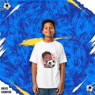 Camiseta Soccer Cartoon Brunette Woman Face in Love