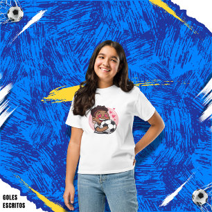 Camiseta Soccer Cartoon Brunette Woman Face in Love