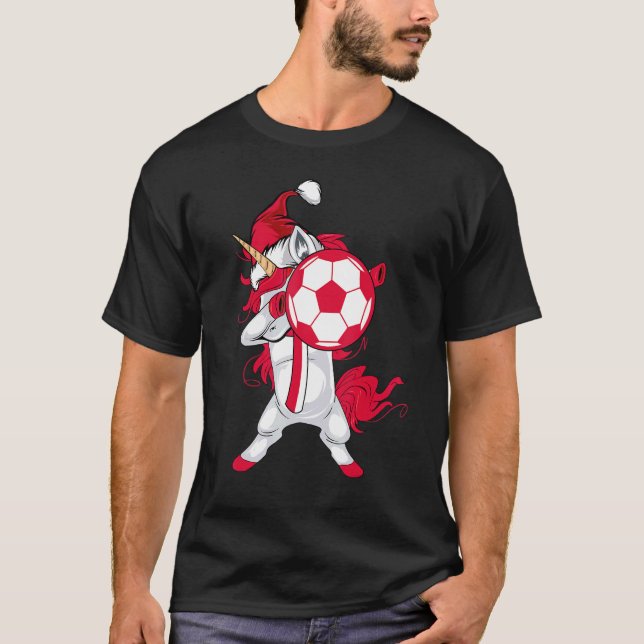 Camiseta Soccer Girl Dabbing Unicorn Christmas Hat Poland F (Anverso)