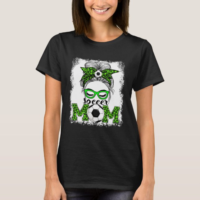 Camiseta Soccer Mom Mother's Day Game Day Messy Bun Leopard (Anverso)
