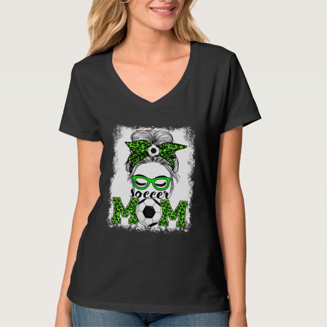 Camiseta Soccer Mom Mother's Day Game Day Messy Bun Leopard (Anverso)