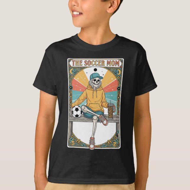 Camiseta Soccer Mom Tarot Card Skeleton Coffee Byll Sidelin (Anverso)