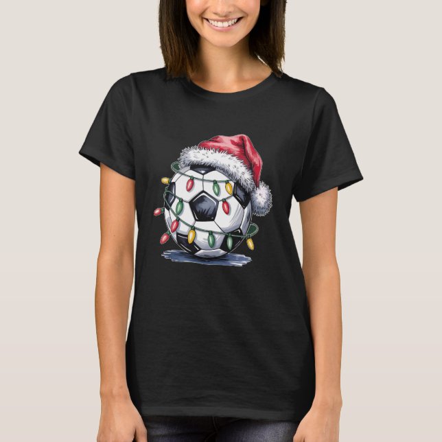 Camiseta Soccer Santa Christmas Lights Football Funny Xmas  (Anverso)