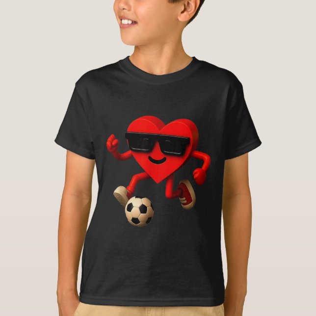 Camiseta Soccer Valentines Day Cute Funny Heart Boys Girls  (Anverso)