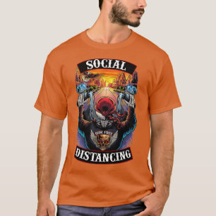 Camiseta Social Distancing Mens Motorcycle Biker Skull 