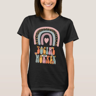 Camiseta Social Worker Groovy Retro Vintage Rainbow Social
