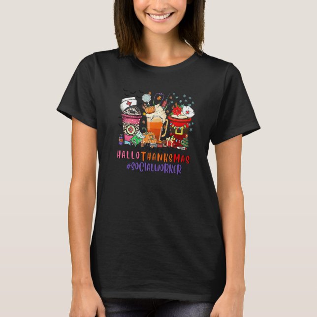 Camiseta Social Worker Happy Hallothanksmas Nurse Coffee Pr (Anverso)