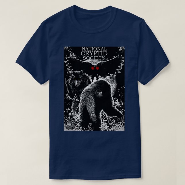 Camiseta Sociedad Criptica Nacional Bigfoot Dogman y Mothma (Diseño del anverso)