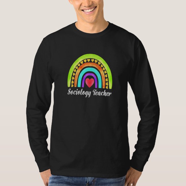 Camiseta Sociology Teacher Hearts & Rainbows Premium (Anverso)