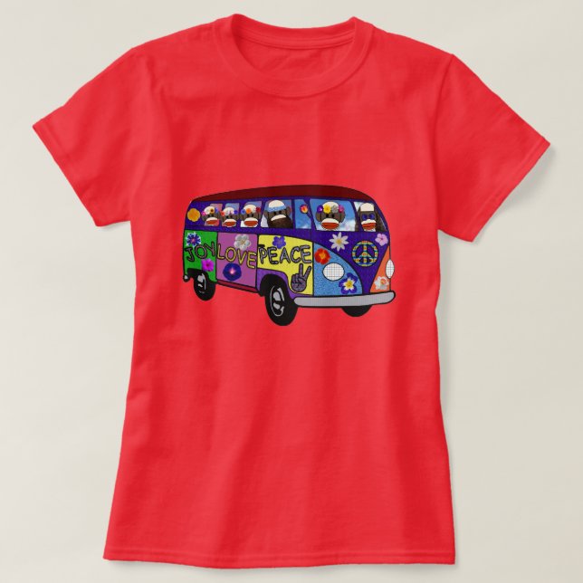Camiseta Sock Monkey Peace Bus  (Diseño del anverso)