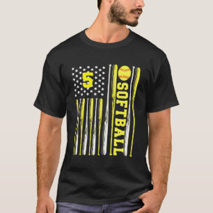 Camiseta Sofball Número 5 Cinco Banderas Estadounidenses Mu