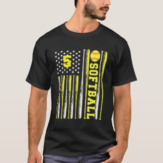 Camiseta Sofball Número 5 Cinco Banderas Estadounidenses Mu