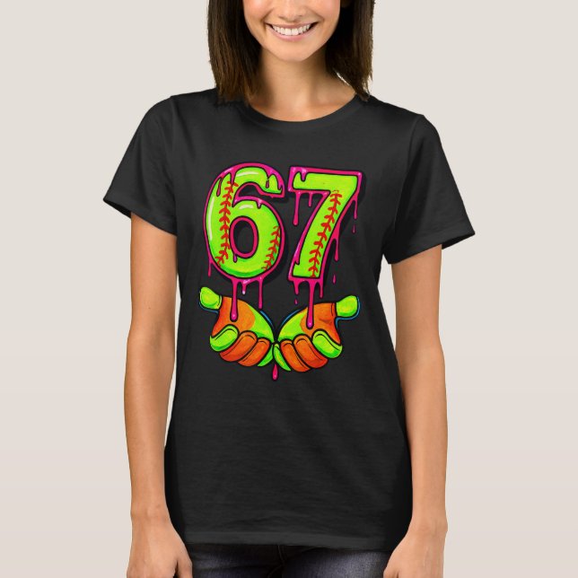 Camiseta Softball 67 Six Seven Funny Gen Alpha Meme Drip Te (Anverso)