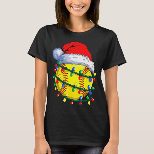 Camiseta Softball Ball Santa Hat Christmas Softball Xmas Li (Anverso)